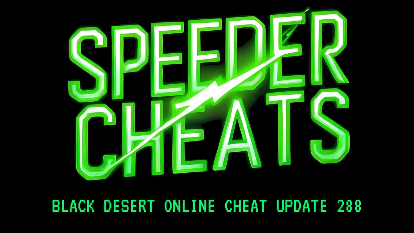 a young woman gestures to the text "black desert online cheat update 288"